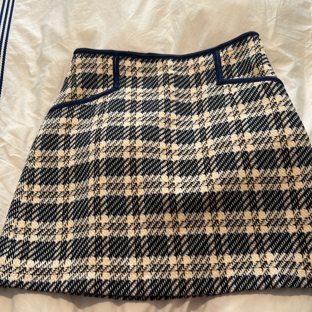 Sandro Paris white blue tweed checkered skirt